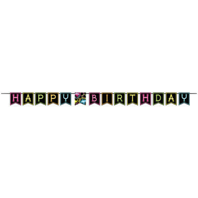 Glow Party Happy Birthday Ribbon Banner 15cm x 2.7m