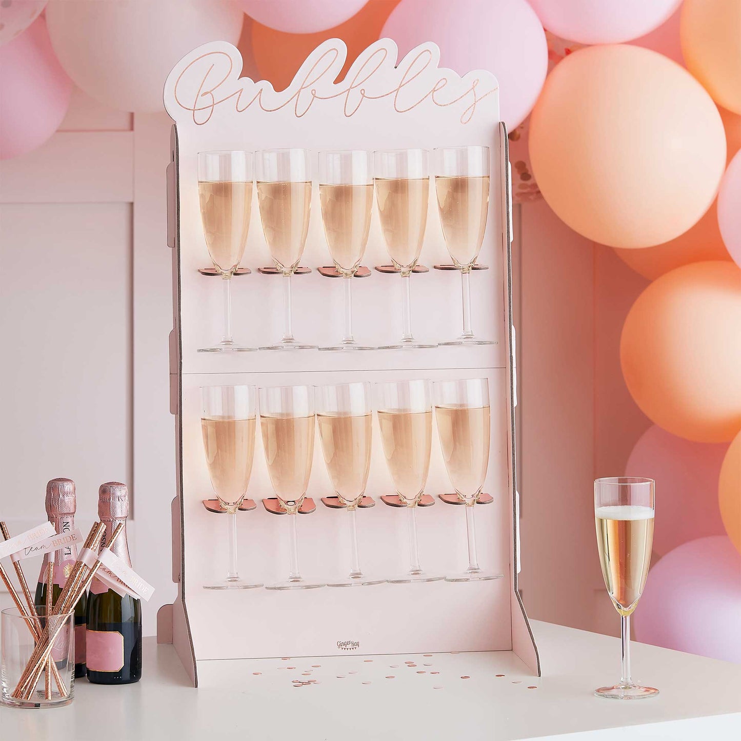 Hen Party Rose Gold Foiled & Blush Cut Out Prosecco Wall