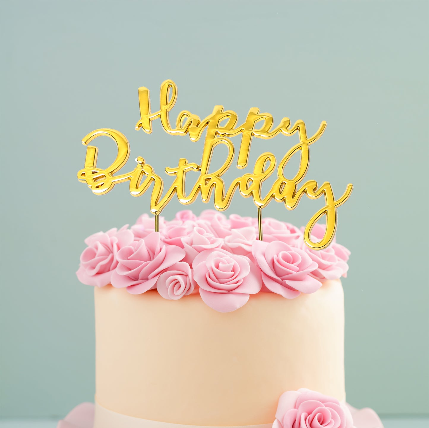 Happy Birthday Gold Plated Cake Topper