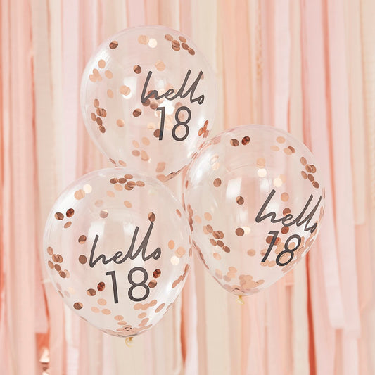 Mix It Up Rose Gold Confetti Filled 'Hello 18' 30cm Balloons