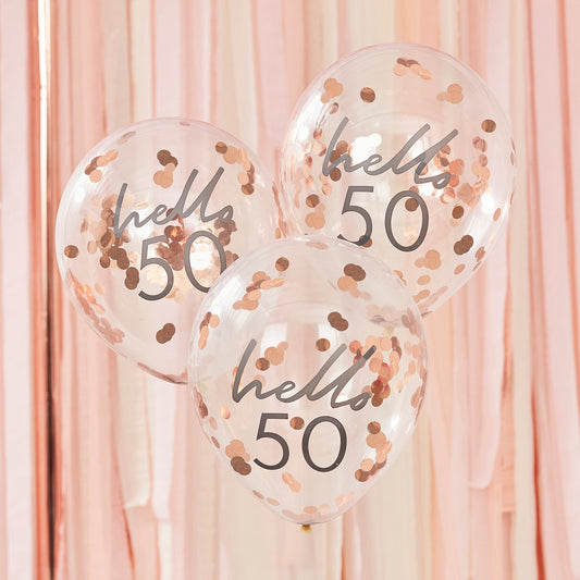 Mix It Up Rose Gold Confetti Filled 'Hello 50' 30cm Balloons