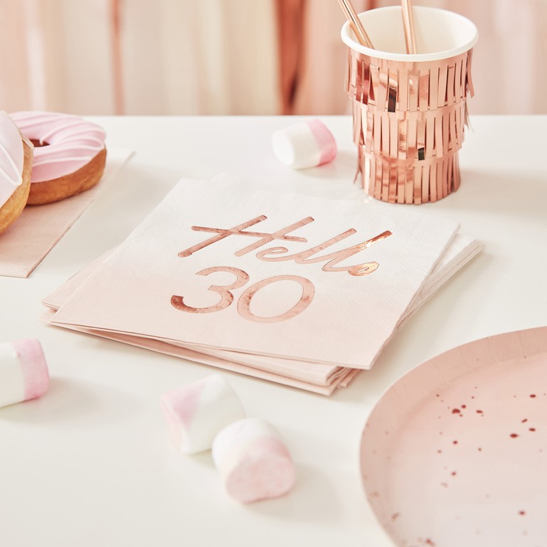 Mix It Up Rose Gold Foiled Watercolour Napkins Hello 30