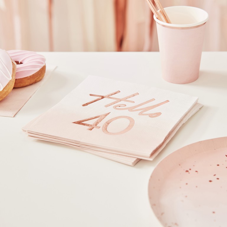 Mix It Up Rose Gold Foiled Watercolour Napkins Hello 40