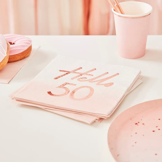 Mix It Up Rose Gold Foiled Watercolour Napkins Hello 50
