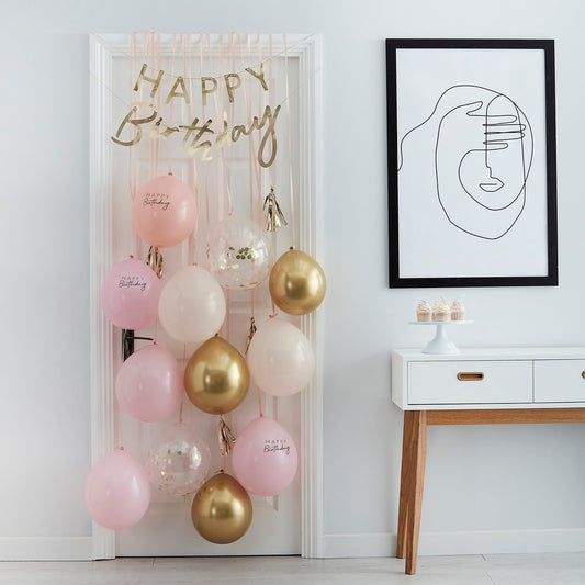 Mix It Up Balloon Door Kit Happy Birthday Peach Foiled