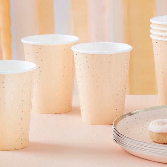 Mix It Up 9oz/266ml Paper Cups Peach & Gold Ditsy Dot Foiled