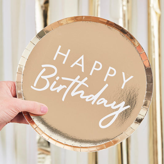 Mix It Up Gold Foiled Happy Birthday Paper Plates