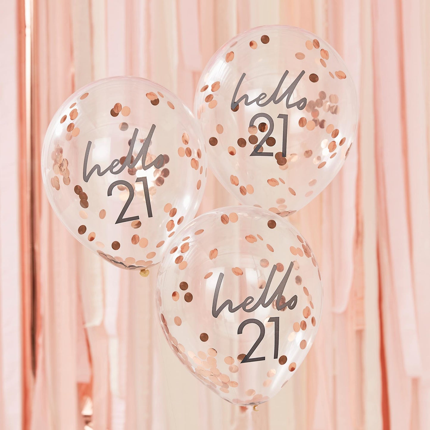 Mix It Up Rose Gold Confetti Filled 'Hello 21' Balloons