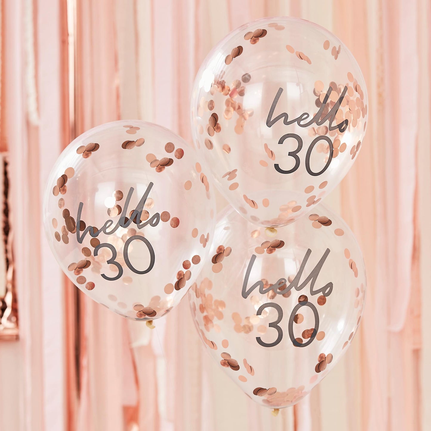 Mix It Up Rose Gold Confetti Filled 'Hello 30' 30cm Balloons