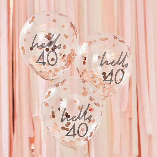 Mix It Up Rose Gold Confetti Filled 'Hello 40' 30cm Balloons