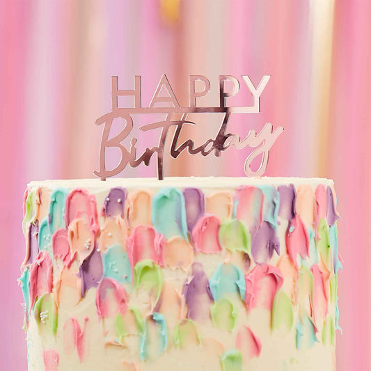 Mix It Up Acrylic Rose Gold Happy Birthday Cake Topper