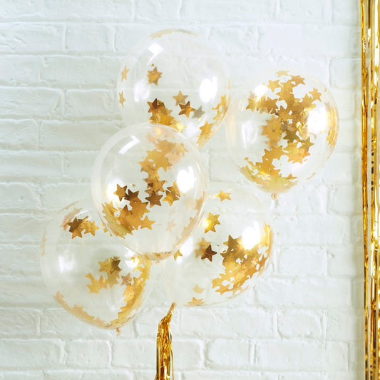 Gold Star Shaped Confetti Filled Balloons Metallic Star