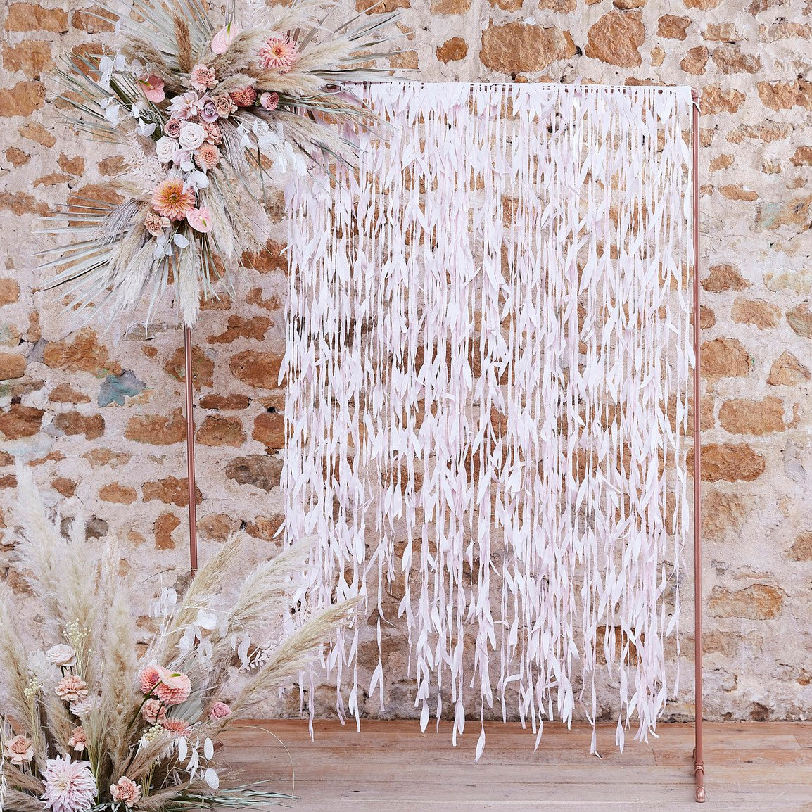 A Touch of Pampas Leaf Ribbon Backdrop Blush Pink