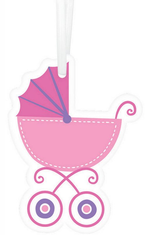 Baby Carriage Pink Tags with Twist Ties