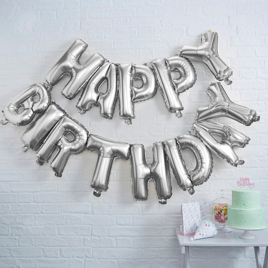Pick & Mix Happy Birthday Balloon Bunting - Silver
