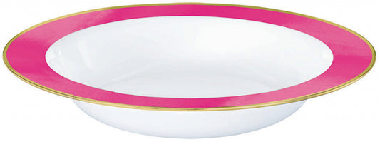 Premium Plastic Bowls 354ml White with Bright Pink Border