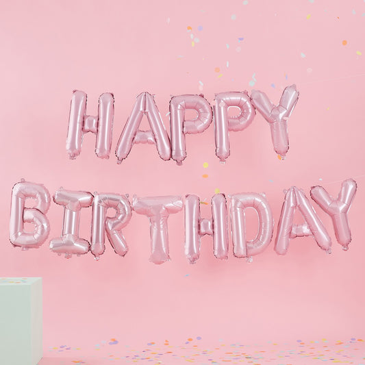 Pastel Party Happy Birthday Letter Balloons Pink