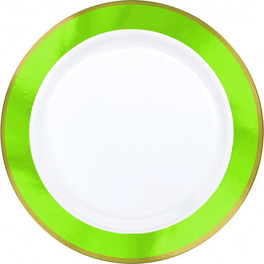 Premium Plastic Plates 25cm White with Kiwi Border
