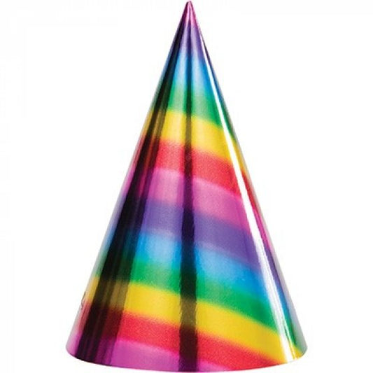 Rainbow Foil Cone Shaped Party Hats