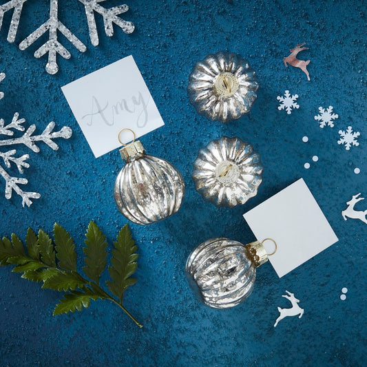 Silver Christmas Bauble Place Card Holders