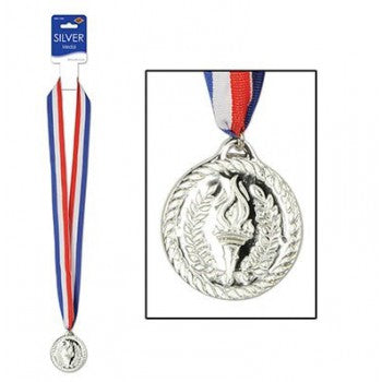 Silver Sports Medal & Ribbon