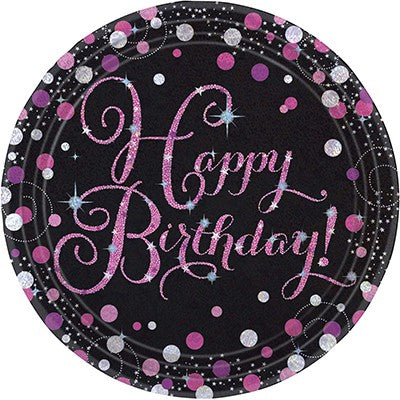 Pink Celebration Happy Birthday 23cm Prismatic Paper Plates