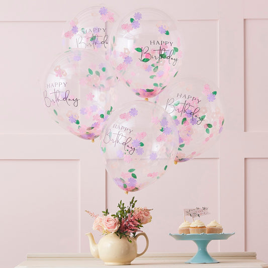 Lets Par Tea 30cm Balloons Confetti Happy Birthday