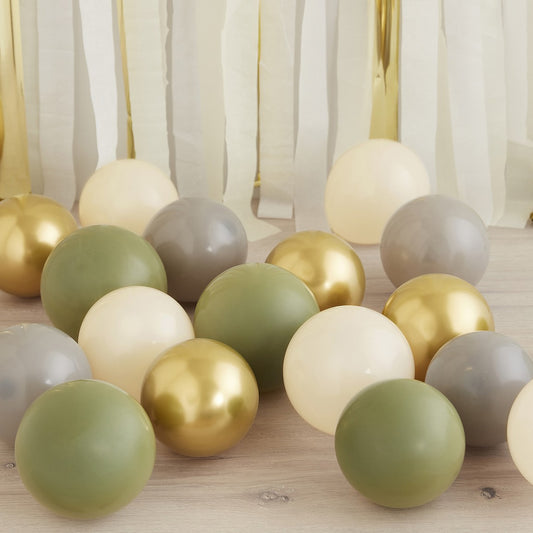 Ginger Ray Balloon Pack 12cm Green, Gold, Grey & Sand