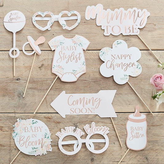 Baby in Bloom Photobooth Props Rose Gold Foiled
