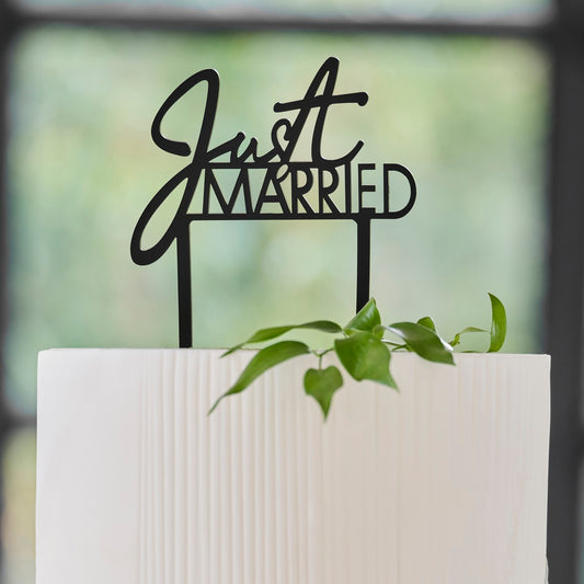 Contemporary Wedding Black Acrylic Just Married Wedding Cake Topper