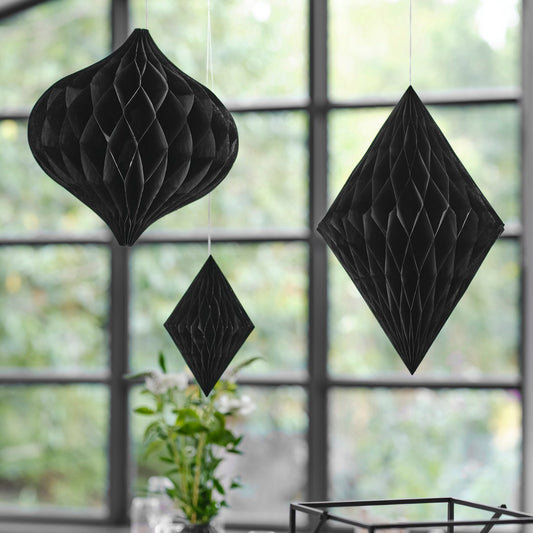 Contemporary Wedding Black Honeycomb Paper Hanging Decorations