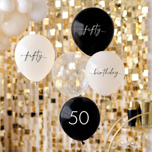 Champagne Noir Black, Nude, Cream & Champagne Gold 50th Birthday Party Balloons
