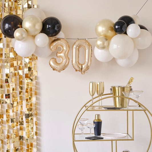 Champagne Noir 30th Birthday Milestone Balloon Bunting Decoration
