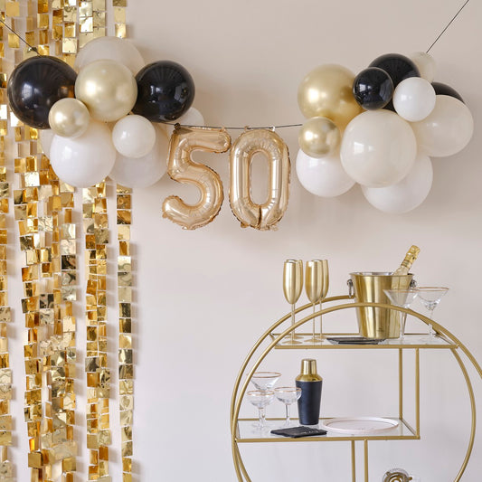Champagne Noir 50th Birthday Milestone Balloon Bunting Decoration