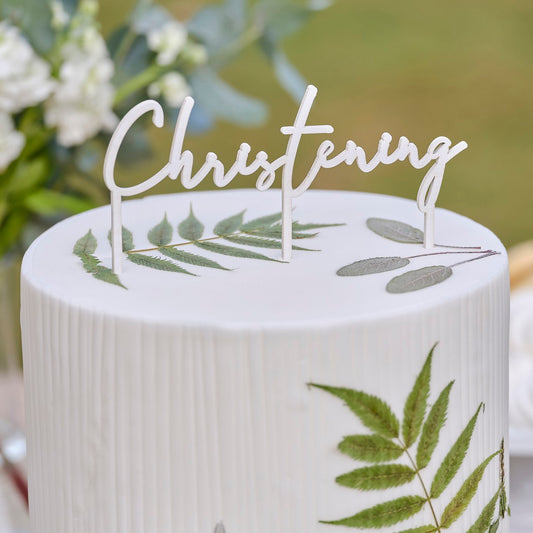 Christening White Wooden Christening Cake Topper