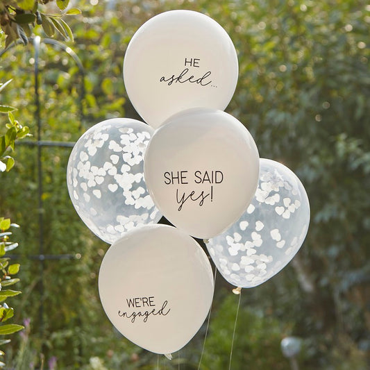 Engaged Balloon Bundle Confetti & Printed White
