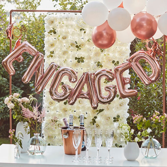 Engaged Balloon Bunting with Tassels & Rings Rose Gold