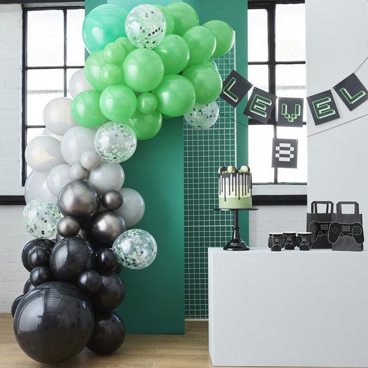 Game Controller Balloon Arch Black, Green & Grey