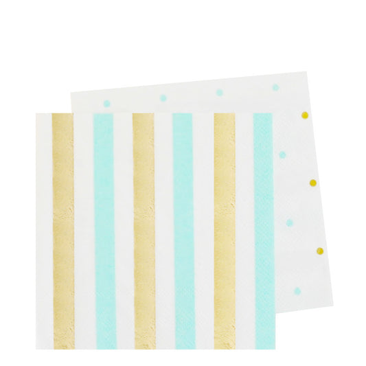 Gold and Mint Stripe and Dot Cocktail Napkins
