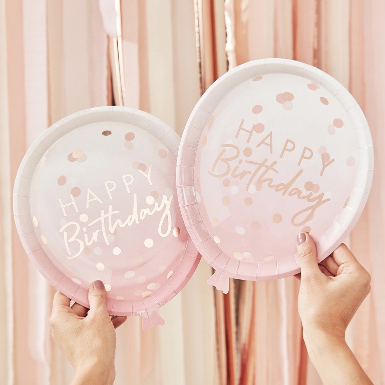 Mix It Up Rose Gold Foiled Confetti Balloon Shaped Paper Plates