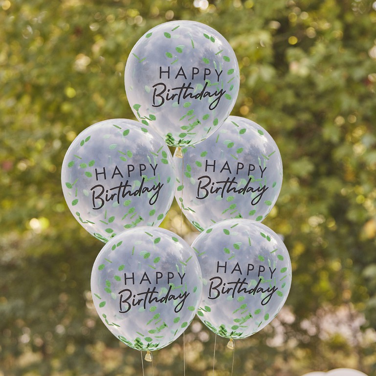 Mix It Up Balloon Bundle Happy Birthday Leaf Confetti Filled