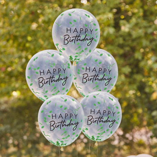 Mix It Up Balloon Bundle Happy Birthday Leaf Confetti Filled