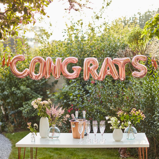 Mix It Up Balloon Bunting Congrats with Tassels Rose Gold