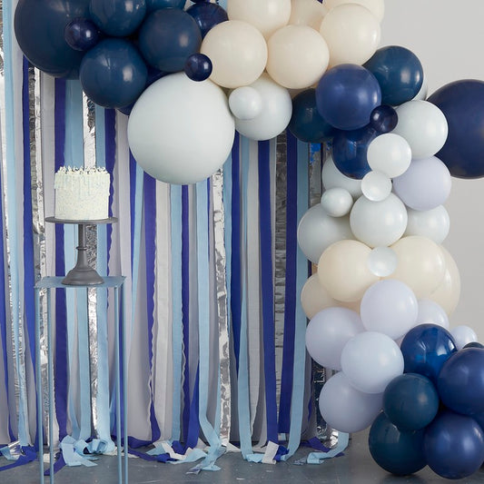 Mix It Up Balloon Backdrop Balloon Arch & Streamers Blue & Cream