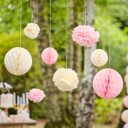 Princess Party Pom Pom & Honeycomb Hanging Tissue Party Decorations