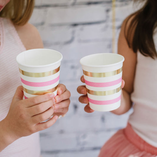 Rose Gold & Pink Stripes Cup