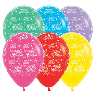 Sempertex 30cm Happy Birthday Stars Fashion Assorted Latex Balloons, 25PK