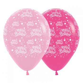 Sempertex 30cm Happy Birthday Stars Fashion Pink & Fuchsia Assorted Latex Balloons, 25PK