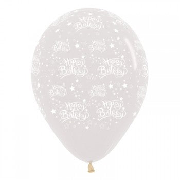 Sempertex 30cm Happy Birthday Stars Crystal Clear Latex Balloons, 25PK