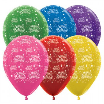 Sempertex 30cm Happy Birthday Stars Metallic Assorted Latex Balloons, 25PK